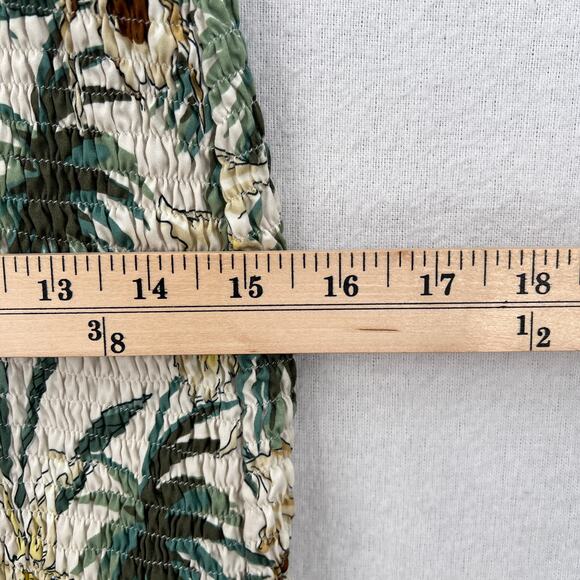 MIKOH Magnolia Mini Dress Womens Large Cream Green Smocked Shirred Palm Tree - Picture 14 of 15